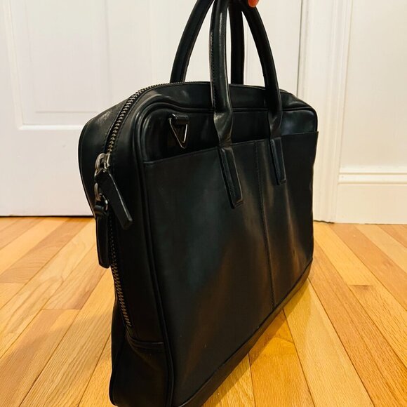 Cole Haan Black Leather Briefcase Messenger Bag - Picture 4 of 16